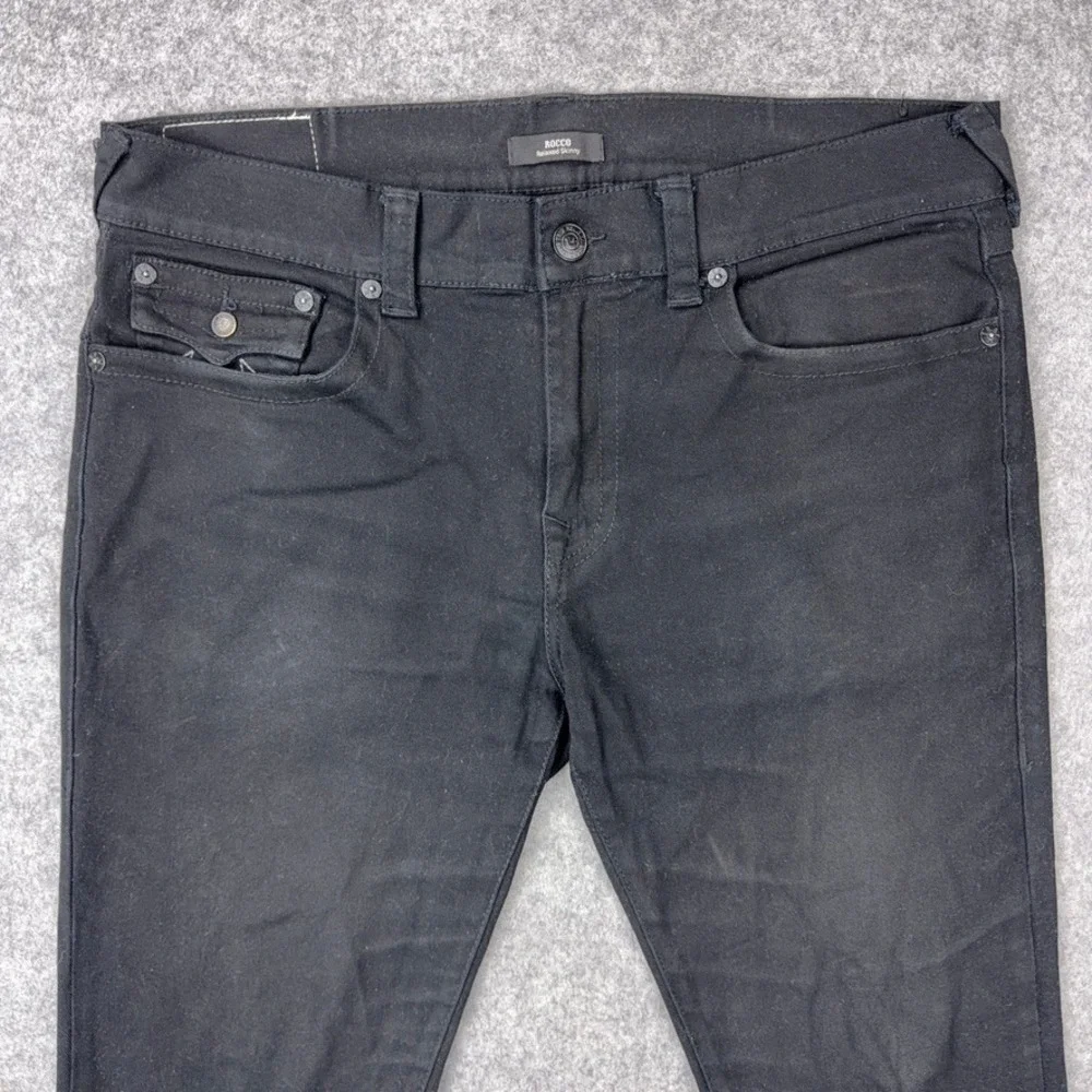 True Religion Jeans Mens 36x34 Black Rocco Relaxed Skinny Flap Pocket Denim